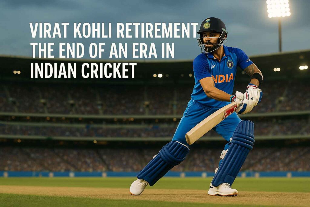 An emotional moment of Virat Kohli during his retirement from international cricket, marking the end of a glorious era in Indian cricket.