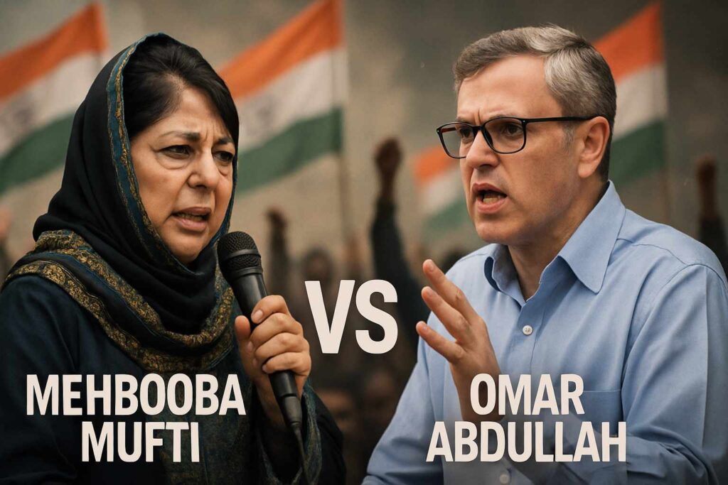 Leaders Mehbooba Mufti and Omar Abdullah discussing the Tulbul Project Controversy in Kashmir