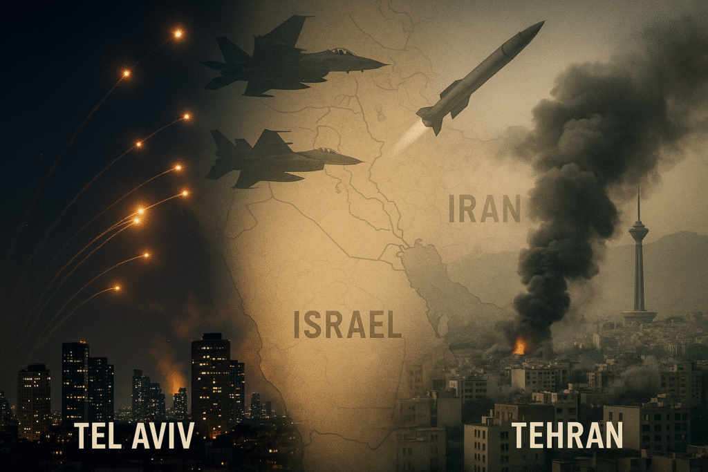 Smoke and destruction during the Iran-Israel Conflict after 2025 airstrikes