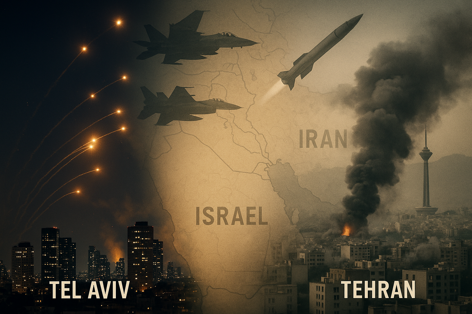 Smoke and destruction during the Iran-Israel Conflict after 2025 airstrikes