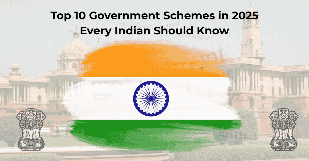 Illustration showing benefits of Government Schemes in 2025 for Indian citizens