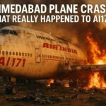 Burning Air India aircraft after the Ahmedabad plane crash of Flight AI171