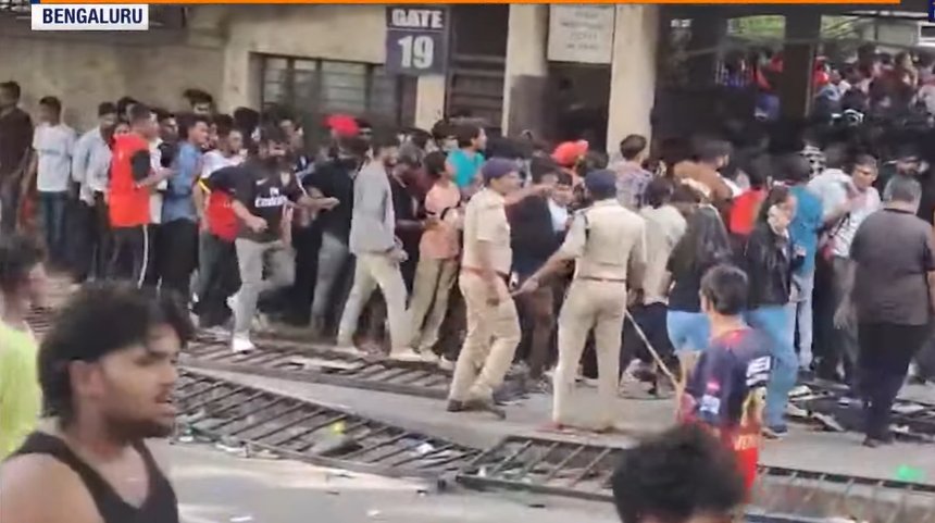 Crowd chaos moments before the Chinnaswamy Stadium stampede during RCB match