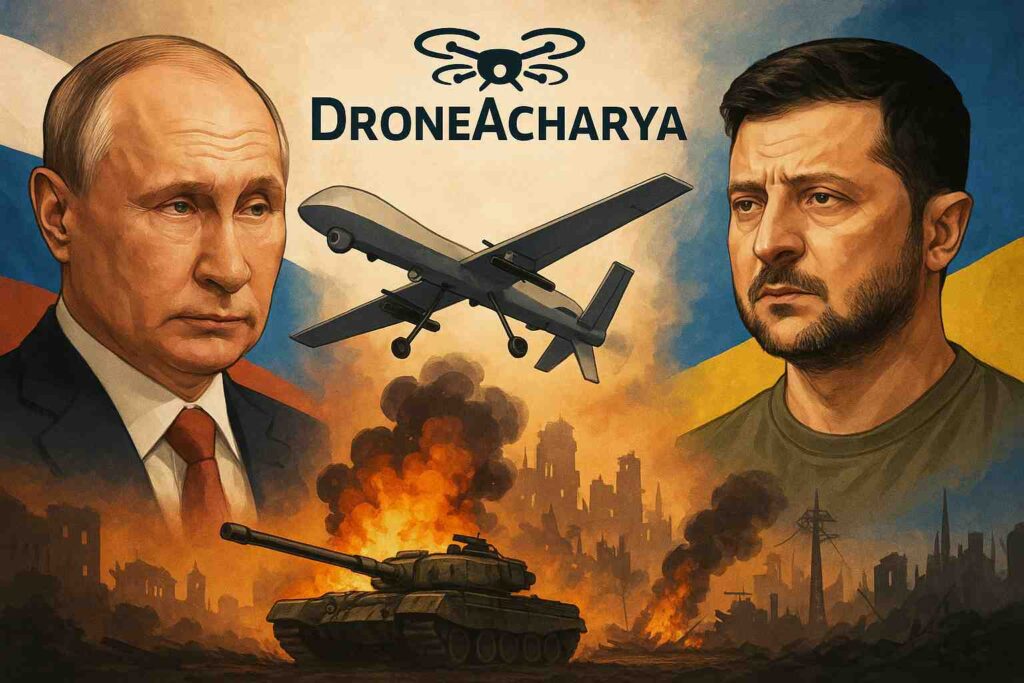 An advanced A-Saksham Combat Drone flying autonomously, highlighting the impact of DroneAcharya in warfare for modern military operations.