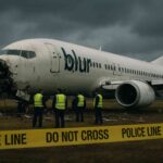 Air India Crash site under investigation with police line and damaged aircraft