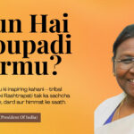 Illustrative image showing Droupadi Murmu’s journey from a tribal village to the President of India