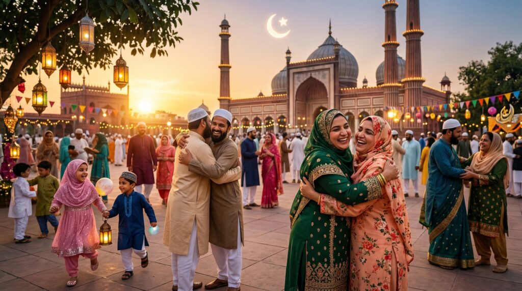 Eid celebration Muslims namaz sevaiyan Eid Mubarak festival